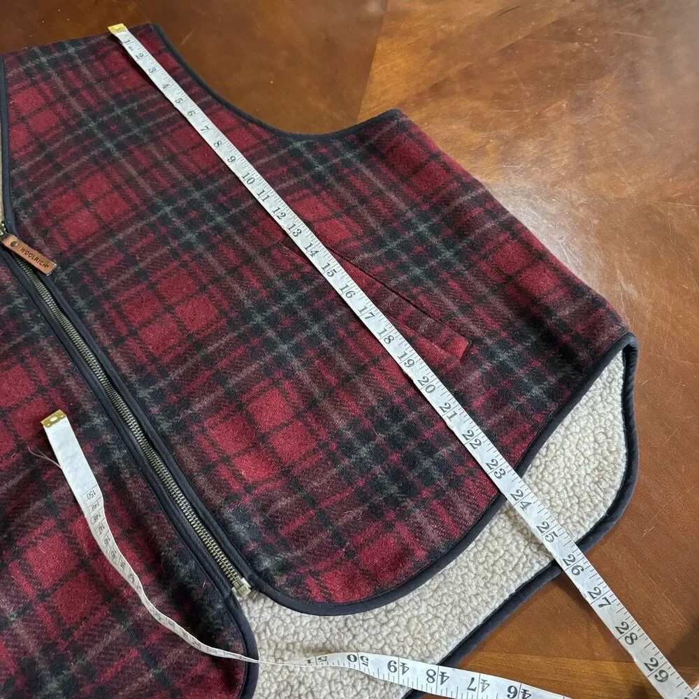 Woolrich Men’s XL Sherpa Lined Red Tartan Plaid Full Zip Wool Vest